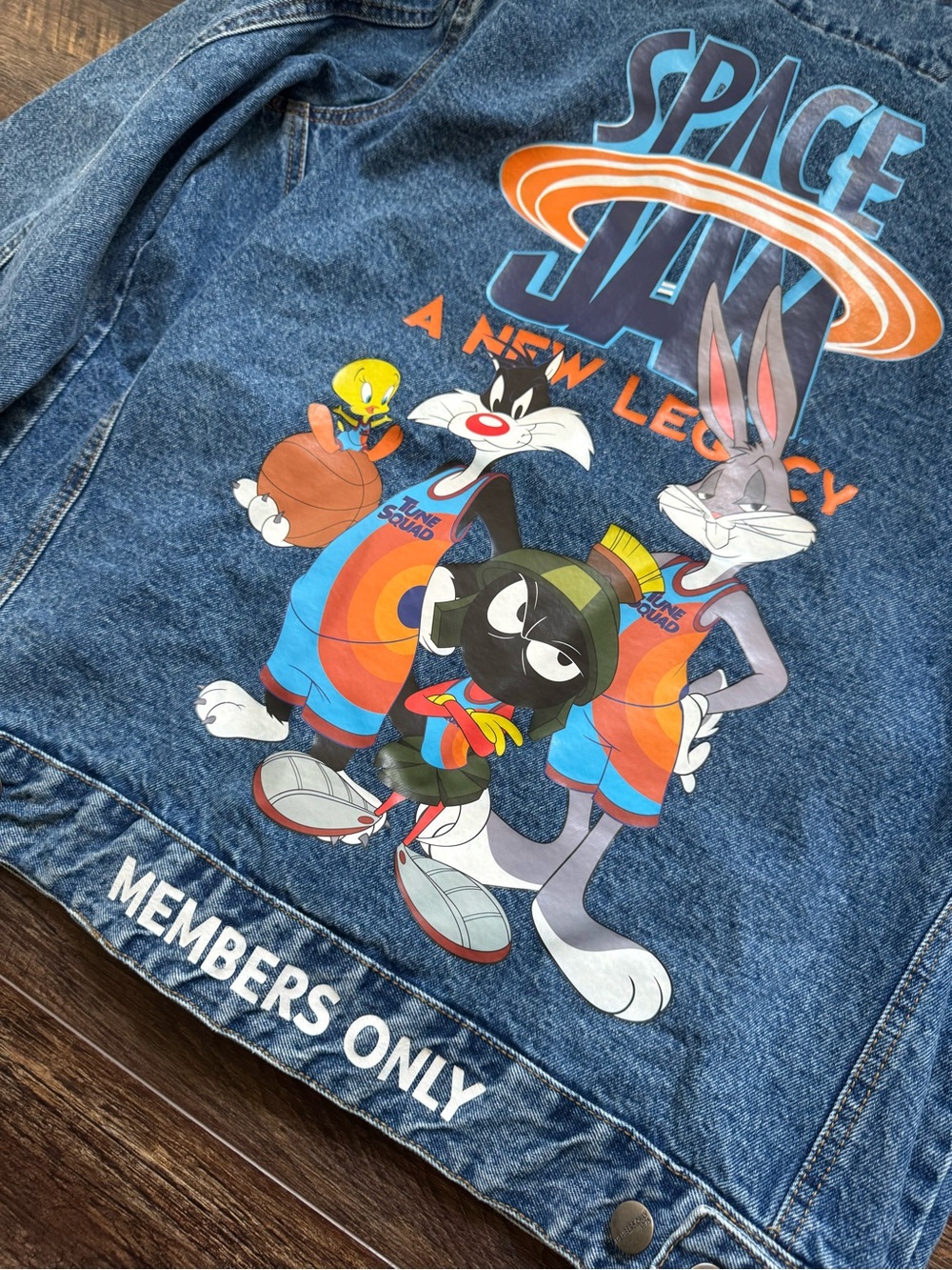 Members Only Looney Tunes Jean Jacket Space Jam Denim Coat XL